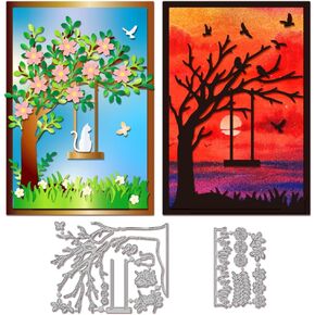 GLOBLELAND Tree Swing Cutting Dies for Card Making Metal Cat Bird Flower Die Cuts Cutting Dies Templates for Scrapbooking Journal Embossing Paper Craft Decor