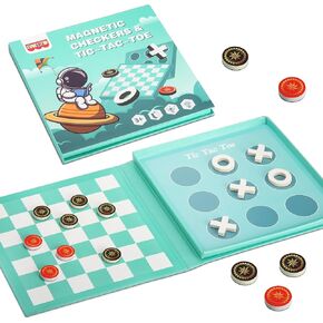 NASHRIO Checkers Board Game for Kids 4-12, 2 in 1 Magnetic Checkers and Tic-Tac-Toe Sets Travel Toys Travel Games, Ideal Gifts for Young Kids 4 5 6 7 8 9