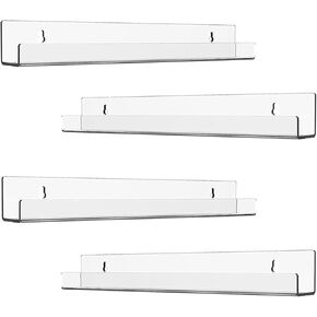 ROYALITA Small Acrylic Shelves - Vinyl Record Storage - 4 Pack Clear Vinyl Record Shelves Wall Mount - 12" Vinyl Holder for Album Record Storage & Display, Wall Decor, Magazine Rack, Picture Ledge
