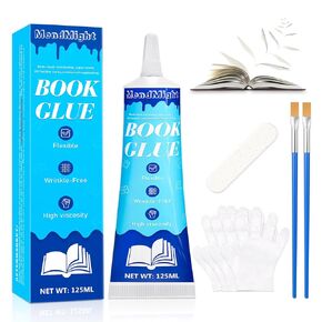 Book Glue, 125ml Flexible Book Binding Glue, Dries Clear Bookbinding Glue, Strong Book Glue Binding Repair, Paper Glue for Bookbinding and Book Repair, Scrapbooking, Paper Crafts, Collages