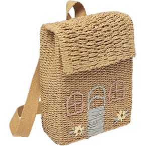 Woven Straw Backpack for Summer Beach And Day Trips, With Shoulder Straps, Small Size, Khaki