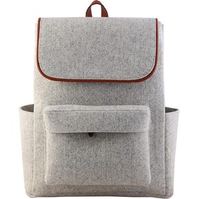 Mysa Grey Felt and Vegan Leather Slim Vintage Designer Fashion Backpack Shoulder Bag Day Bags with Adjustable Straps for Office Work Travel Weekend for Men Women