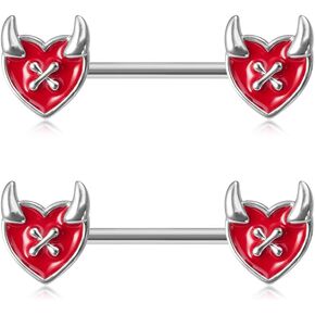 14G Red Heart Nipple Rings for Women Surgical Steel Love Heart Piercing Barbell Bite Me Cum Here Letter Nipple Studs Naughty Words Body Piercing Jewelry