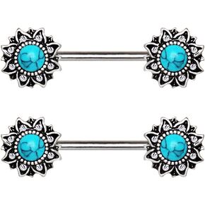 Pierced Owl - 14GA Stainless Steel Stone Inlay Mystical Sunburst Nipple Barbells, Sold as a Pair