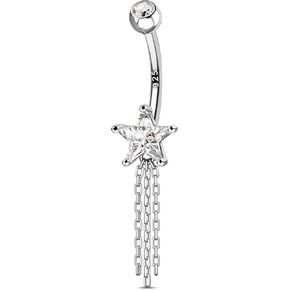 COCHARM 925 Sterling Silver Belly Button Rings 14G Dangle Belly Navel Rings for Women Cute Star Belly Piercing Jewelry Danling