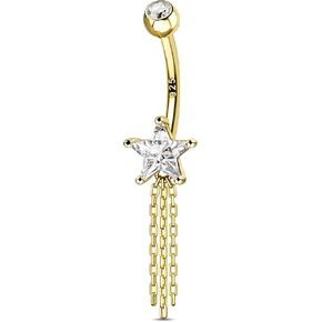 COCHARM 925 Sterling Silver Belly Button Rings 14G Dangle Belly Navel Rings for Women Cute Star Belly Piercing Jewelry Danling
