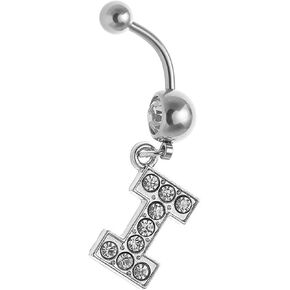 Initial Belly Button Rings 14G Surgical Stainless Steel 26 Letter Dangle Navel Barbell Stud Cubic Zirconia Body Piercing