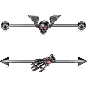 14G Halloween skull Industrial Barbell Surgical Steel CZ Industrial Earring Punk Earrings Industrail Piercing 1 1/2"(38mm)