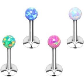 Pierced Owl - Set of 4 16GA Synthetic Opal Ball Top Internally Threaded Lip Cartilage Studs
