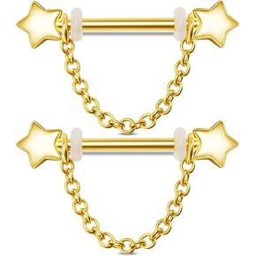 Jewseen 14G Star Nipple Rings Dangle Nipple Ring Chain Nipple Piercing Nipple Jewelry Surgical Steel Nipple Piercing Jewelry Gold Nipple Rings Nipple barbell Nipple Studs for Women…