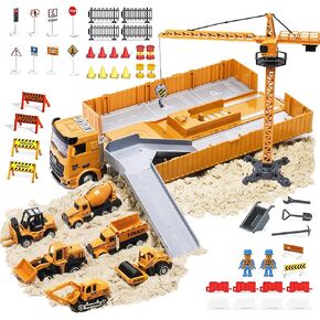 OR OR TU Alloy Construction Trucks Vehicle Toys for Kids Sounds Lights Effects Take Apart Container,Crane,Excavator Trucks,Cement Mixer,Dumper,Forklift for 3 4 5 6 7+ Years Old Boys Girls Best Gift