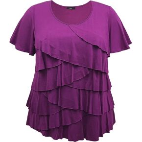 LEEBE Women's Plus Size Crew Neck Ruffle Top (1X-5X) (Medium, Navy Tank)