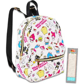 Hello Kitty and Friends Mini Backpack for Women - 10" Faux Leather Hello Kitty Backpack Purse with Front Pocket Plus Bookmark | Hello Kitty Backpack Small Bundle