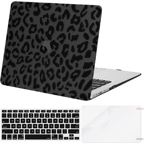 MOSISO Compatible with MacBook Air 13 inch Case (Models: A1369 & A1466, Older Version 2010-2017 Release), Plastic Leopard Grain Hard Shell Case & Keyboard Cover Skin & Screen Protector, Black