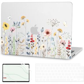 G JGOO Compatible with MacBook Air 13 inch Case 2024 2023 2022 Release M3 A3113 M2 A2681, Plastic Laptop Hard Shell for MacBook Air 13.6 inch Case + Keyboard Cover + Screen Protector, Garden Flowers