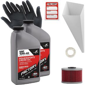Oil Change Kit compatible with Kawasaki KLX110 KLX140 – Includes 2 Quarts of SAE 10W-40 Full Synthetic Oil, 1 Filter, 1 Crush Washer, 1 Funnel, 1 Oil Change Reminder Sticker