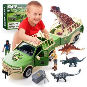 Dinosaur Truck Toys for Kids 3-5, DIY Vehicle T. rex Dinosaur Car, Transport Car Carrier Truck with Dino Figures,Dinosaur Transport Truck Toy,Fun Birthday Gift for Kids Ages 3 and Up