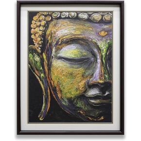 Colorful Buddha Green Bronze Statue Premium version Guarantee lowest price for same quality or money back Heavier 3Dprint like hand painted 1.5" high pine frame Triple matted NoGlassNoGlare ReadyHang