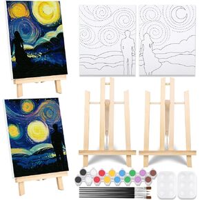 مجموعة طلاء ورشفة من VOCHIC، مجموعة طلاء قماش مرسومة مسبقًا للبالغين، لعبة ليلة مليئة بالنجوم للزوجين مع حامل، ألوان أكريليك 8 × 2، فرشاة 3 × 2، مجموعة لوحات فنية من لوحتي طلاء، عيد الحب (8 × 10) in Kuwait