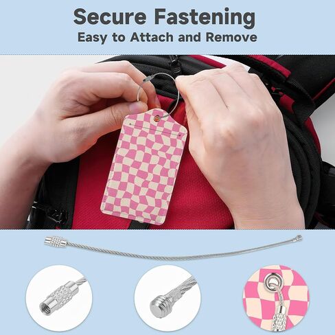 Groovy Pink Checkerboard Luggage Tag for Suitcase 2 Pcs Unique Leather Suitcase Tags with Full Privacy Cover Stainless Steel Loop for Women Men Travel Baggage Bag Backpack in Saudi Arabia