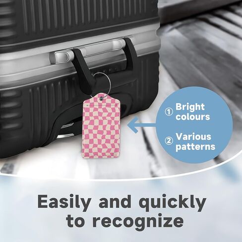 Groovy Pink Checkerboard Luggage Tag for Suitcase 2 Pcs Unique Leather Suitcase Tags with Full Privacy Cover Stainless Steel Loop for Women Men Travel Baggage Bag Backpack in Saudi Arabia