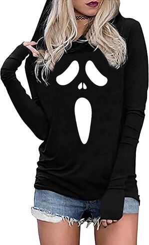 هالوين اليقطين الوجه كم طويل المرأة الخزعبلات الأزياء هوديي التي شيرت البلوز القمم in Kuwait