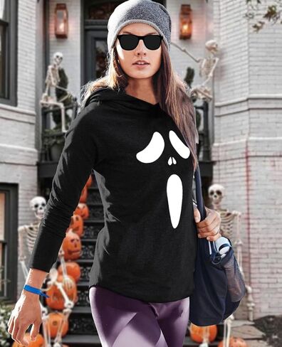 هالوين اليقطين الوجه كم طويل المرأة الخزعبلات الأزياء هوديي التي شيرت البلوز القمم in Kuwait