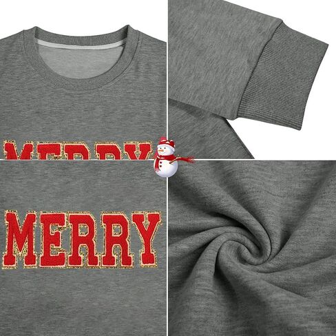 Merry Christmas Sweatshirts for Women Christmas Sequin Long Sleeve Shirts Ugly Xmas Sweater Patch Crewneck Pullover Top in Kuwait