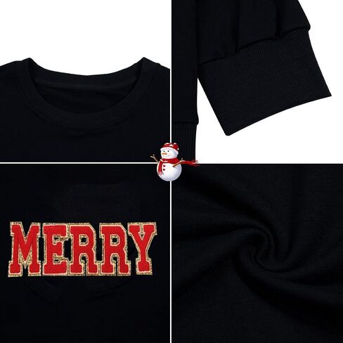 Merry Christmas Sweatshirts for Women Christmas Sequin Long Sleeve Shirts Ugly Xmas Sweater Patch Crewneck Pullover Top in Kuwait