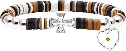 Cute Gradient Style Vinyl Heishi Polymer Clay Beads Bracelets Trendy Side Cross Bracelet with Heart Mustard Seed Charm in Kuwait