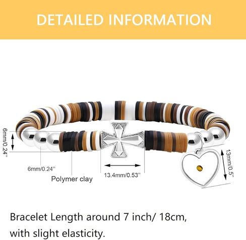 Cute Gradient Style Vinyl Heishi Polymer Clay Beads Bracelets Trendy Side Cross Bracelet with Heart Mustard Seed Charm in Kuwait