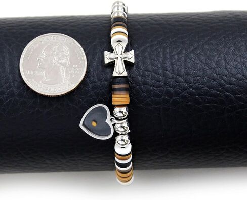 Cute Gradient Style Vinyl Heishi Polymer Clay Beads Bracelets Trendy Side Cross Bracelet with Heart Mustard Seed Charm in Kuwait