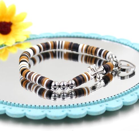 Cute Gradient Style Vinyl Heishi Polymer Clay Beads Bracelets Trendy Side Cross Bracelet with Heart Mustard Seed Charm in Kuwait
