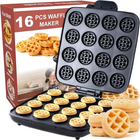 16 PCS Mini Waffle Maker Machine, Nonstick Waffles Iron Quick Heat-Up Surface, Simple & Easy Tiny Chaffle Baker for Home & Restaurants, Small Bites for Kids, Perfect for Breakfast, Desserts & Snacks in Saudi Arabia