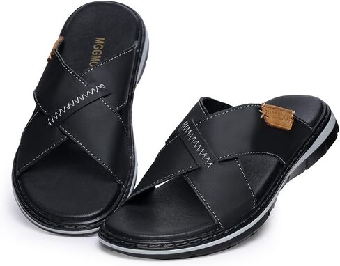 MGGMOKAY Mens Cross Slides Sandals Summer Leather Slipper Anti-Slip Comfortable Sandals in Kuwait