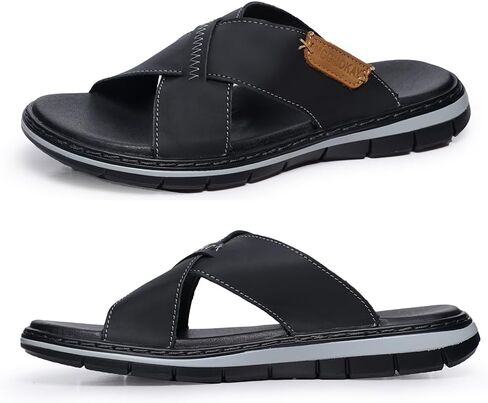 MGGMOKAY Mens Cross Slides Sandals Summer Leather Slipper Anti-Slip Comfortable Sandals in Kuwait