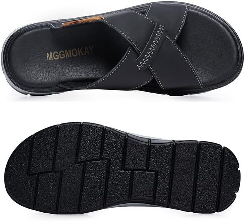MGGMOKAY Mens Cross Slides Sandals Summer Leather Slipper Anti-Slip Comfortable Sandals in Kuwait