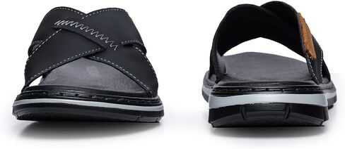 MGGMOKAY Mens Cross Slides Sandals Summer Leather Slipper Anti-Slip Comfortable Sandals in Kuwait