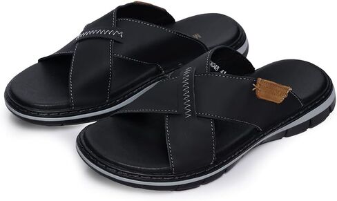 MGGMOKAY Mens Cross Slides Sandals Summer Leather Slipper Anti-Slip Comfortable Sandals in Kuwait