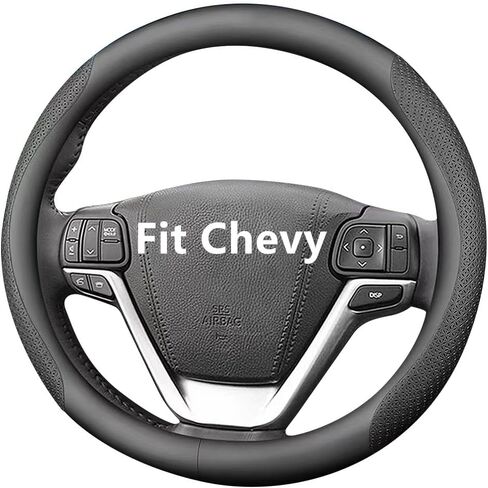 Nappa Leather Slim Stylish Steering Wheel Cover， for Chevrolet Steering Wheel Cover Interior Conversion (Black) in Kuwait