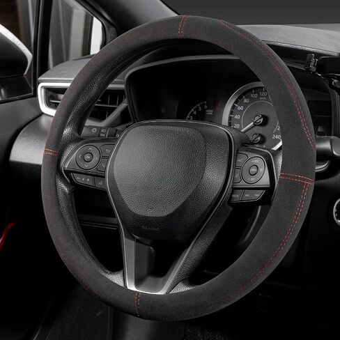SEG Direct Suede Steering Wheel Cover for Car, Standard Size 14.5-15 inch (37-39 cm), Sport Non-Slip Automotive Interior Accessories, Black in Saudi Arabia