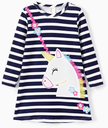 PATPAT 3 Pack Toddler Girl Casual Dress Long Sleeve Colorful Cartoon Basic Tunic Playwear Shirt Dresses with Pockets in Saudi Arabia