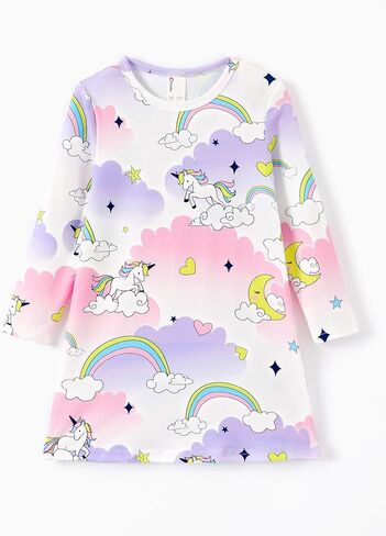 PATPAT 3 Pack Toddler Girl Casual Dress Long Sleeve Colorful Cartoon Basic Tunic Playwear Shirt Dresses with Pockets in Saudi Arabia