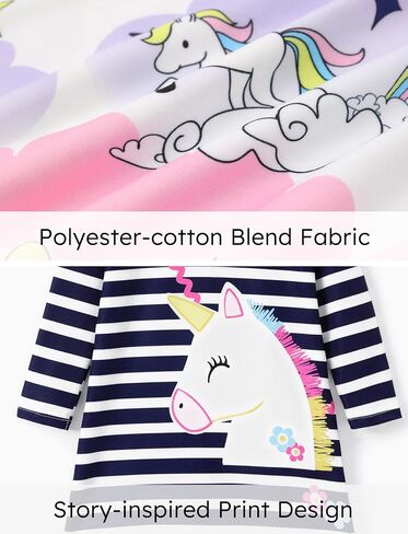 PATPAT 3 Pack Toddler Girl Casual Dress Long Sleeve Colorful Cartoon Basic Tunic Playwear Shirt Dresses with Pockets in Saudi Arabia