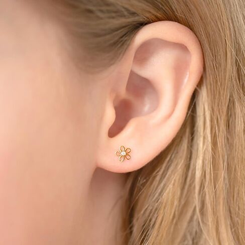 14k Yellow Gold Clear Cubic Zirconia Flower Screw Back Earrings For Babies, Little Girls & Preteens - Adorable Flower Earrings For Young Girls - Tiny Springtime Earrings for Girls in Saudi Arabia