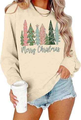 YI XIANG RAN Merry Christmas Sweatshirt Women Christmas Plaid Leopard Tree Shirt Long Sleeve Holiday Shirts Tops in Saudi Arabia