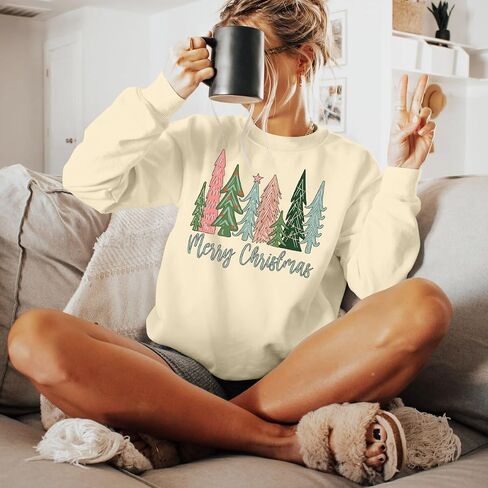 YI XIANG RAN Merry Christmas Sweatshirt Women Christmas Plaid Leopard Tree Shirt Long Sleeve Holiday Shirts Tops in Saudi Arabia