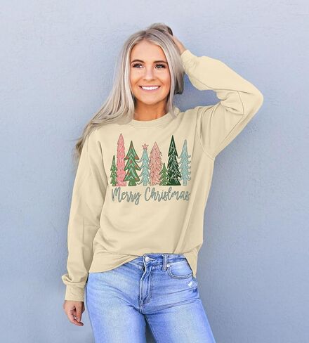 YI XIANG RAN Merry Christmas Sweatshirt Women Christmas Plaid Leopard Tree Shirt Long Sleeve Holiday Shirts Tops in Saudi Arabia