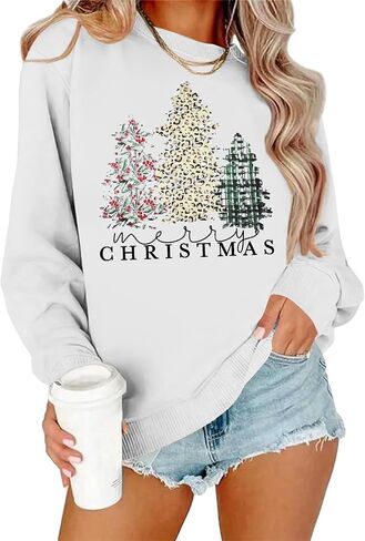 YI XIANG RAN Merry Christmas Sweatshirt Women Christmas Plaid Leopard Tree Shirt Long Sleeve Holiday Shirts Tops in Saudi Arabia