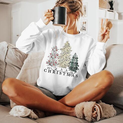YI XIANG RAN Merry Christmas Sweatshirt Women Christmas Plaid Leopard Tree Shirt Long Sleeve Holiday Shirts Tops in Saudi Arabia